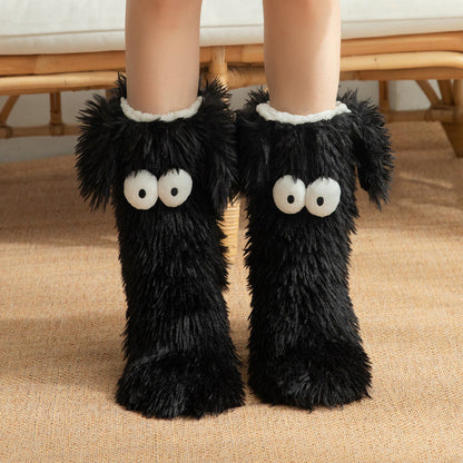 💕Women's Plush Slippers Socks Floor Socks Winter Home Indoor Thickened Fleece-Lined Anti-Slip Adult Women's Plush Snow Socks Shoe Covers