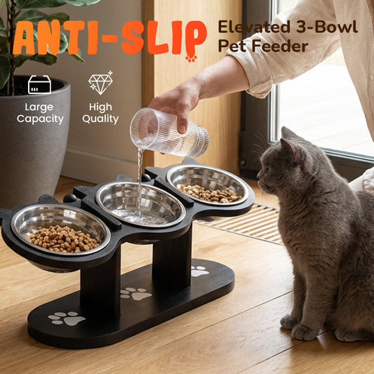 Anti-Slip Elevated 3-Bowl Pet Feeder