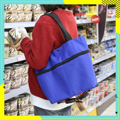 🔥HOT SALE 50% OFF🔥2-in-1 Foldable Shopping Cart Bag with Wheels – Reusable Rolling Grocery Tote