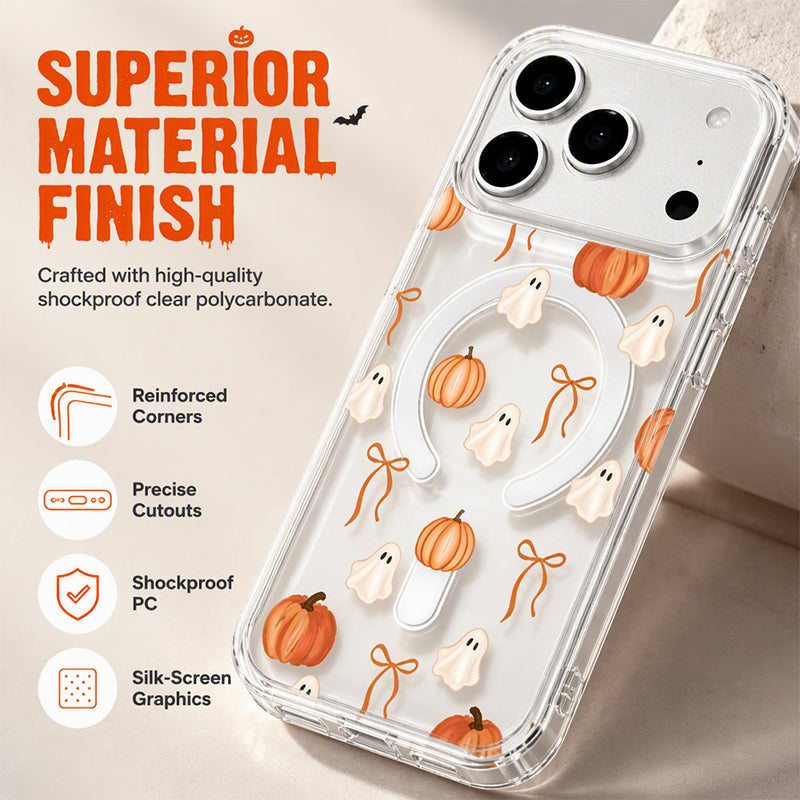 👻🎃 Magnetic Clear Acrylic Halloween iPhone Case – Cute Ghost & Pumpkin Design