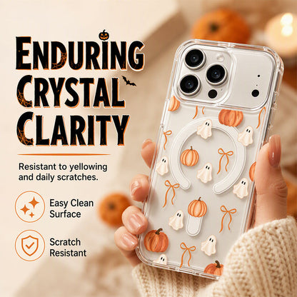 👻🎃 Magnetic Clear Acrylic Halloween iPhone Case – Cute Ghost & Pumpkin Design