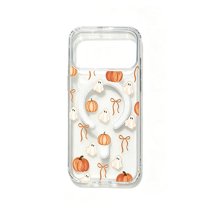 👻🎃 Magnetic Clear Acrylic Halloween iPhone Case – Cute Ghost & Pumpkin Design