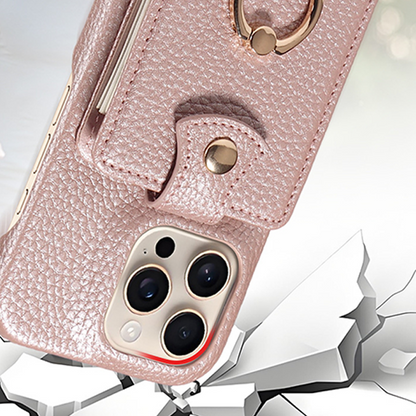 Crossbody Wallet Phone Case – RFID Blocking, Accordion Card Slot & Detachable Strap – Litchi Pattern PU Leather ✨