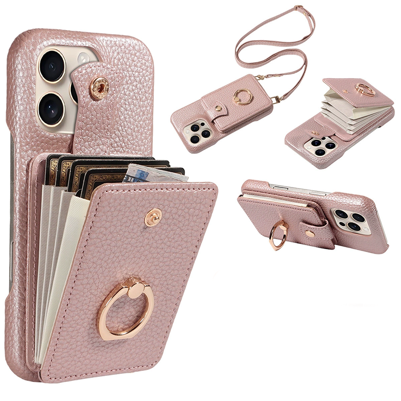 Crossbody Wallet Phone Case – RFID Blocking, Accordion Card Slot & Detachable Strap – Litchi Pattern PU Leather ✨