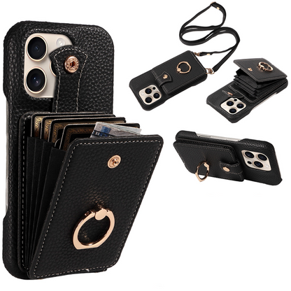 Crossbody Wallet Phone Case – RFID Blocking, Accordion Card Slot & Detachable Strap – Litchi Pattern PU Leather ✨