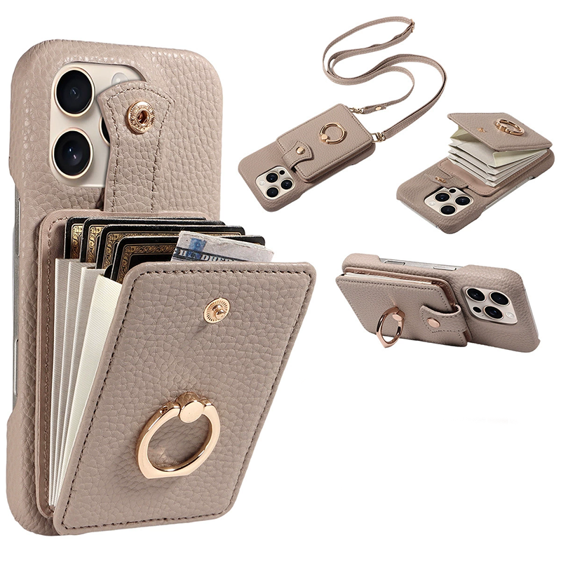 Crossbody Wallet Phone Case – RFID Blocking, Accordion Card Slot & Detachable Strap – Litchi Pattern PU Leather ✨