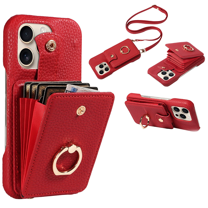 Crossbody Wallet Phone Case – RFID Blocking, Accordion Card Slot & Detachable Strap – Litchi Pattern PU Leather ✨