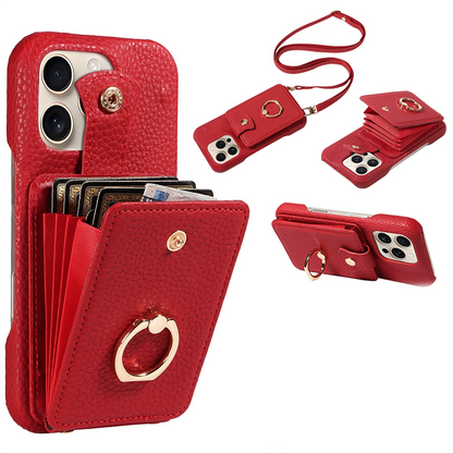 Crossbody Wallet Phone Case – RFID Blocking, Accordion Card Slot & Detachable Strap – Litchi Pattern PU Leather ✨