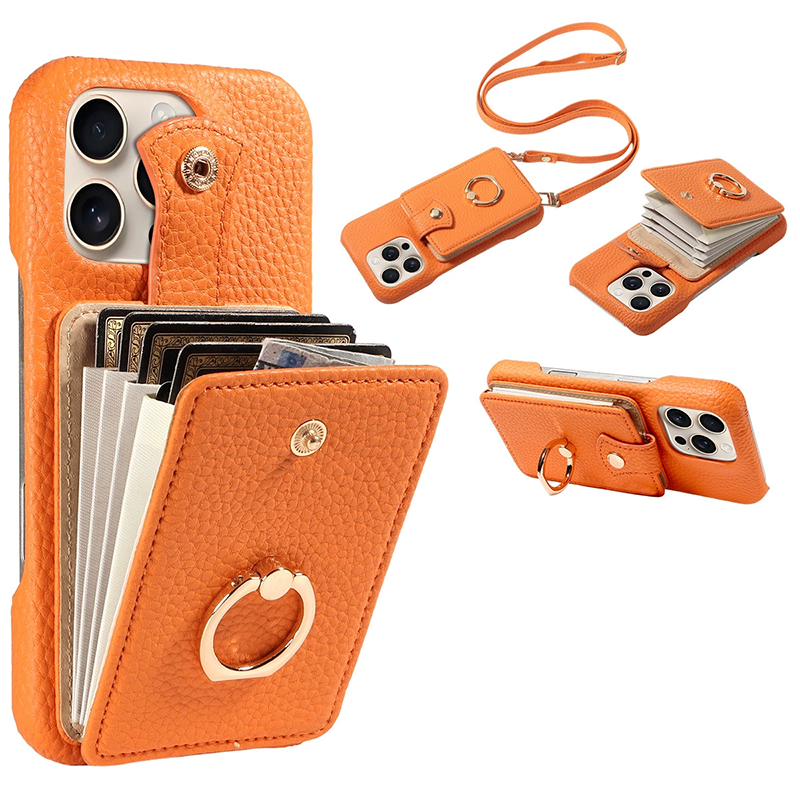 Crossbody Wallet Phone Case – RFID Blocking, Accordion Card Slot & Detachable Strap – Litchi Pattern PU Leather ✨