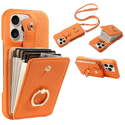 Crossbody Wallet Phone Case – RFID Blocking, Accordion Card Slot & Detachable Strap – Litchi Pattern PU Leather ✨