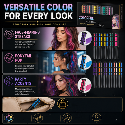 Temporary Hair Dye Comb Applicator - 12 Vibrant Colors, Easy to Use & Washable