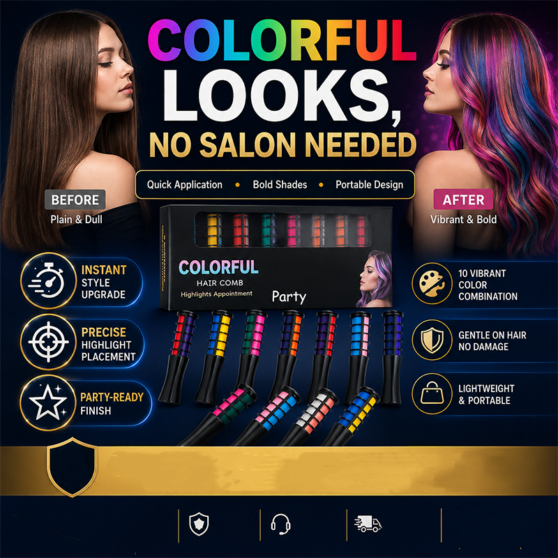 Temporary Hair Dye Comb Applicator - 12 Vibrant Colors, Easy to Use & Washable
