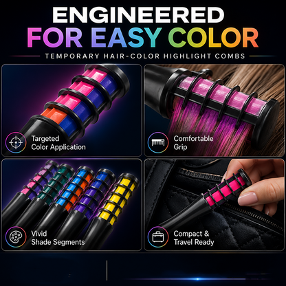 Temporary Hair Dye Comb Applicator - 12 Vibrant Colors, Easy to Use & Washable