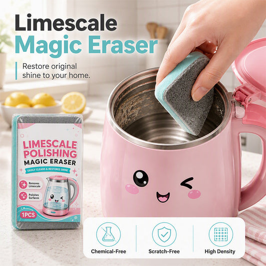 Limescale Polishing Magic Eraser Sponge‑ Chemical‑Free Descaling Scrub Pad, Scratch‑Free High‑Density Cleaning Sponge for Kettles, Sinks & Hard‑Water Stains
