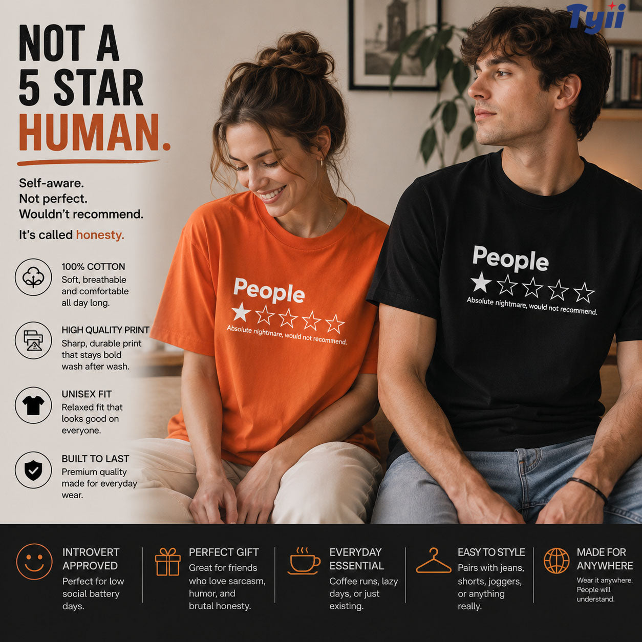 TYIIPLUS™ People ★☆☆☆☆ Funny Graphic T-Shirt | Premium 200G Heavyweight Cotton Unisex Tee