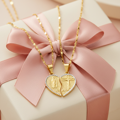 Virgin Mary Layered Heart Combination Prayer Couple Necklace