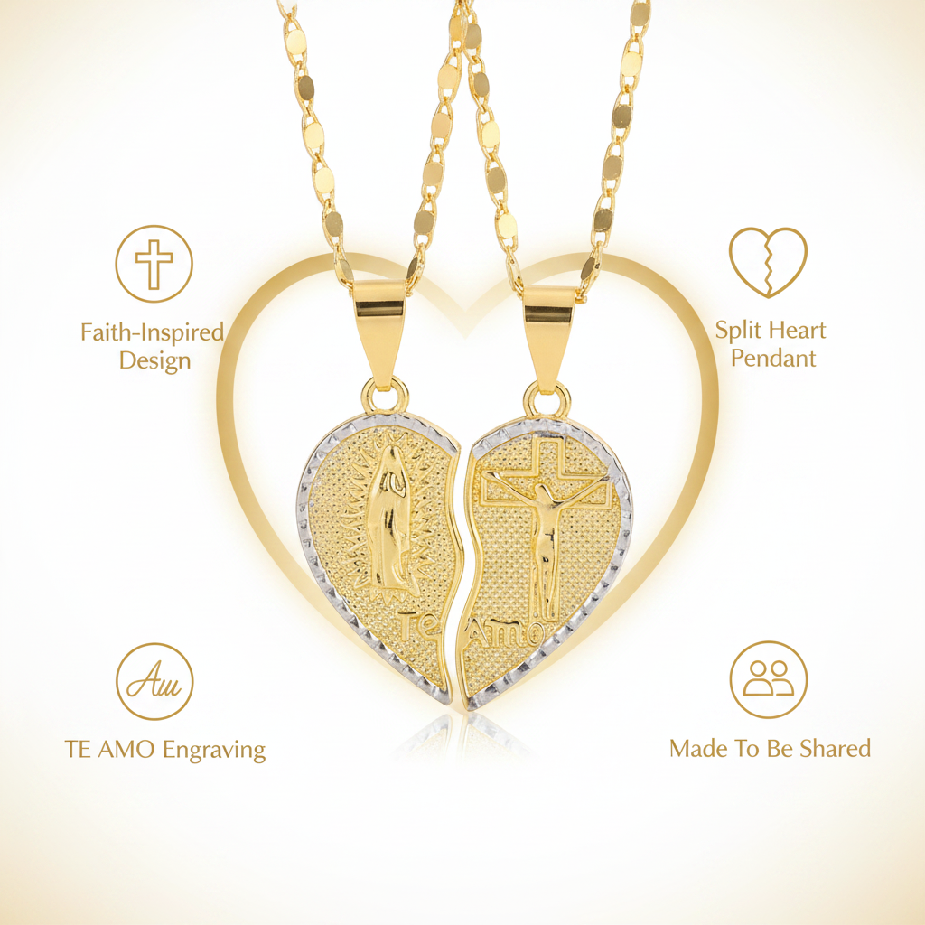 Virgin Mary Layered Heart Combination Prayer Couple Necklace